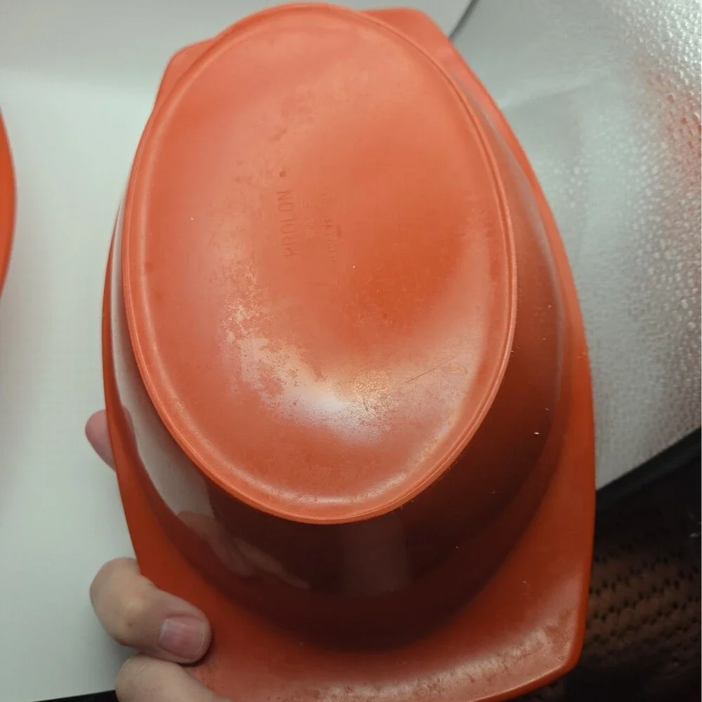 Vintage PROLON Ware Orange Enamel Trays, set of 2   FLORENCE MASS. 9946